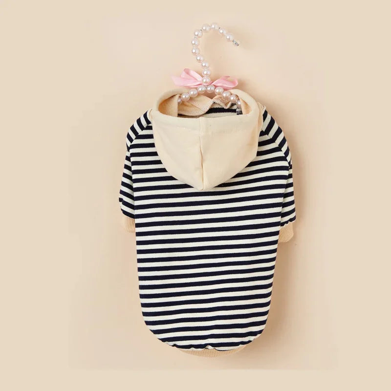 Pet Clothes French Bulldog Winter Warm Stripe Hoodie Jacket