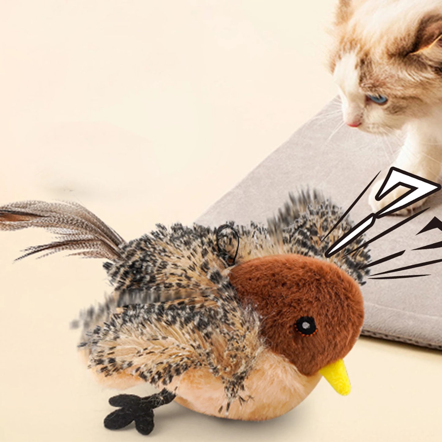 Remote Control Simulated Chirping Bird Plush Toy For Cats