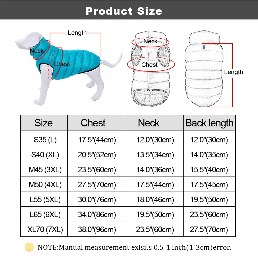Warm Winter Dog Clothes Vest Reversible Jacket Coat 3 Layer Thick Waterproof Outfit for Small Large Dogs Ropa