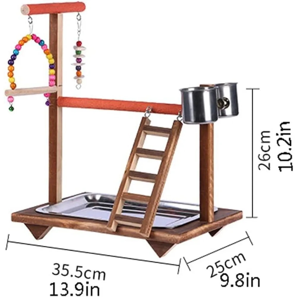 Wood Parrot Stand With Swing Chew Toy And Playground