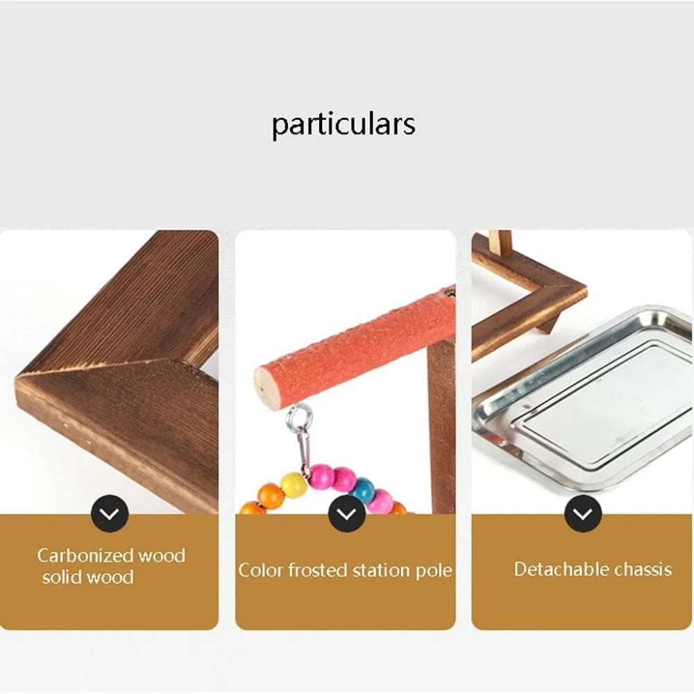 Wood Parrot Stand With Swing Chew Toy And Playground