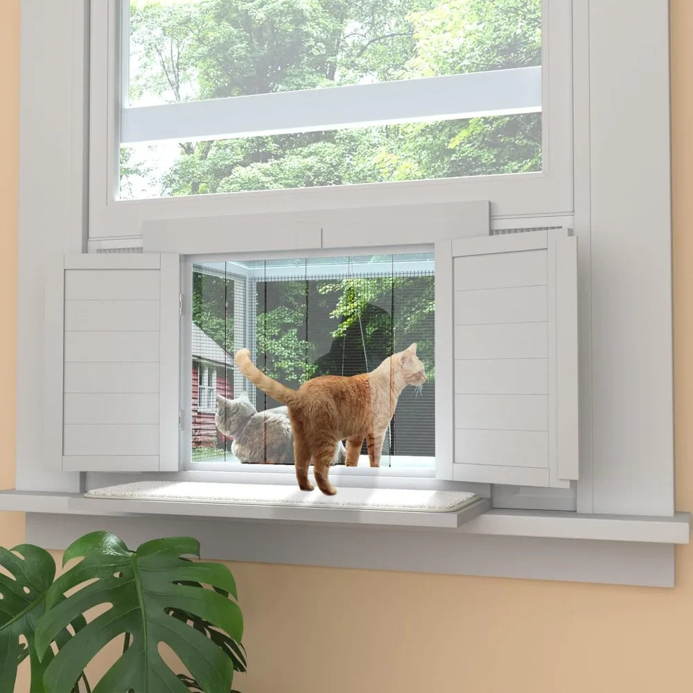 Cat Window Box Universal Perch Catio Waterproof Transparent Top for Double Hung Frames 24 to 42.5 Inches Wide
