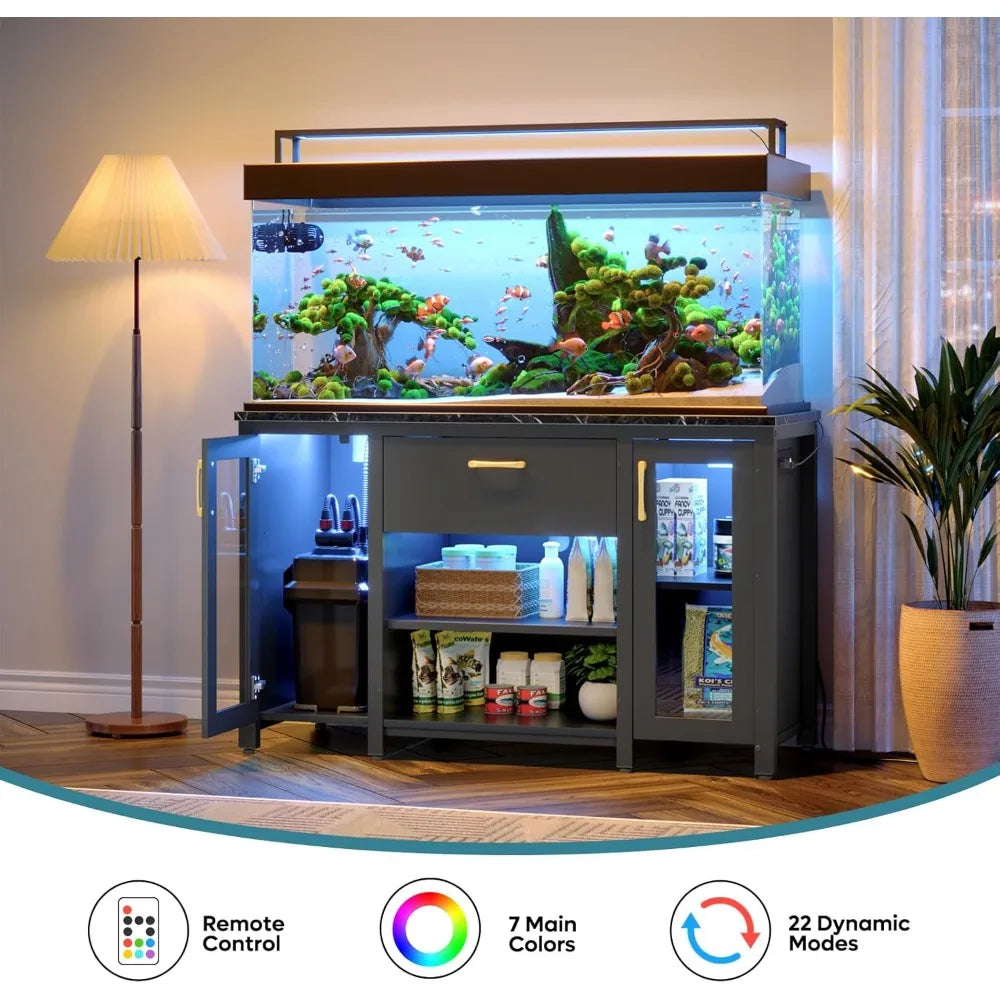 Heavy Duty Aquarium Stand with Power Outlet and LED Light