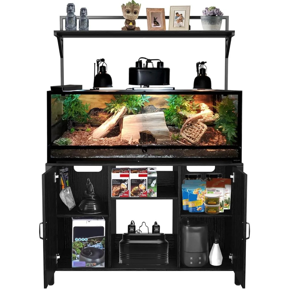 Reptile Tank Stand Terrarium Stand with Cabinet for Accessories Storage 48 Inch by 24 Inch Tabletop Fits Up to 120 Gallon Bearded Dragon