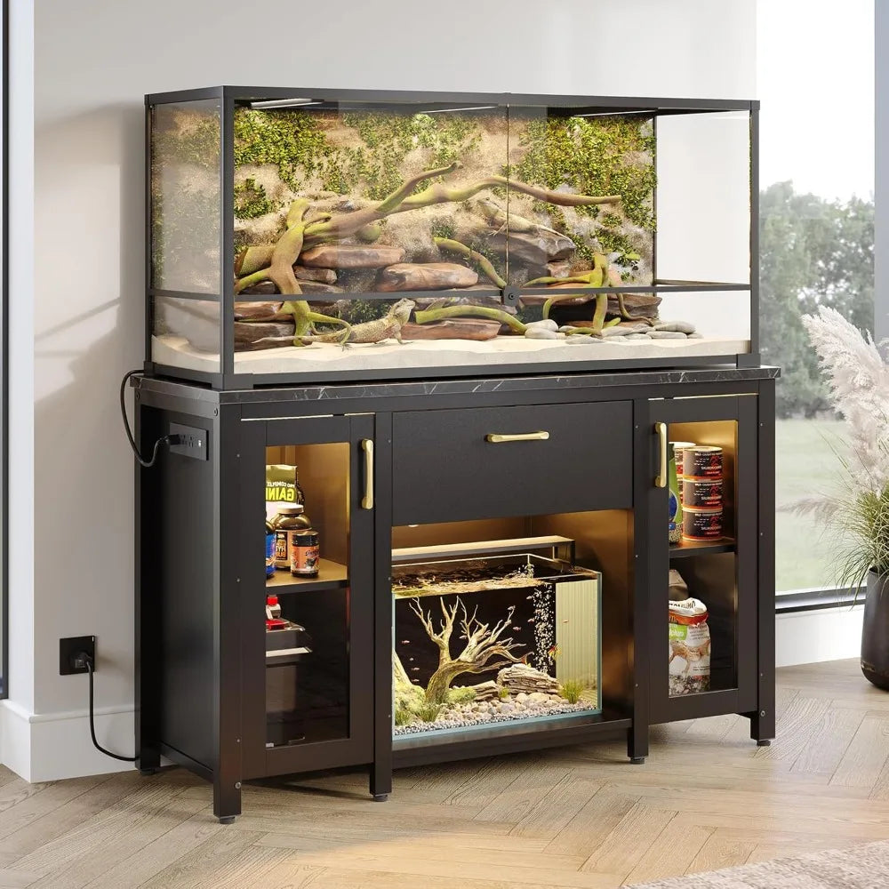 Heavy Duty Aquarium Stand with Power Outlet and LED Light
