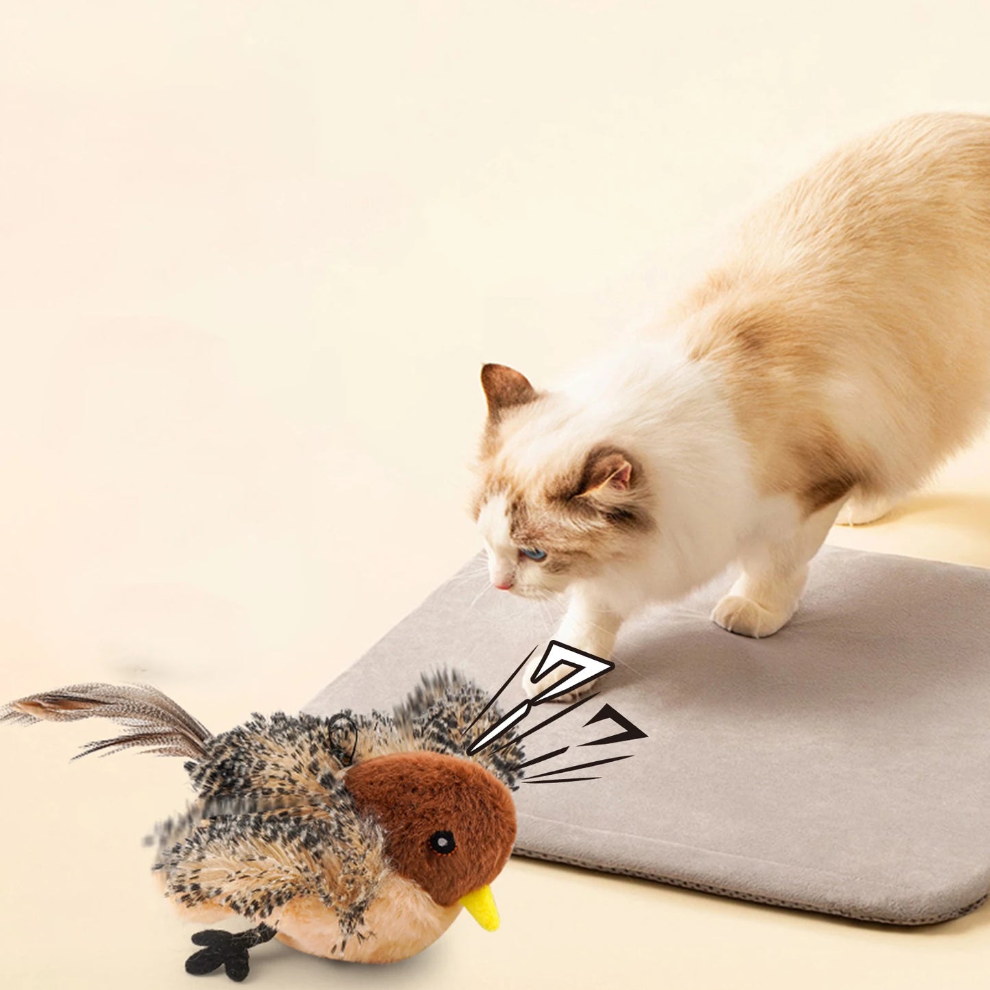 Remote Control Simulated Chirping Bird Plush Toy For Cats
