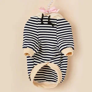 Pet Clothes French Bulldog Winter Warm Stripe Hoodie Jacket