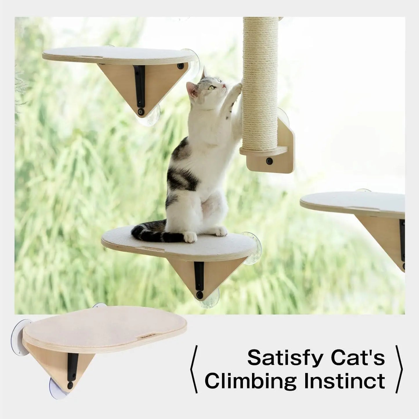 Mewoofun Cat Window Perch Hammock Wooden Suction Cup Cat Platform Bed for Indoor Cats