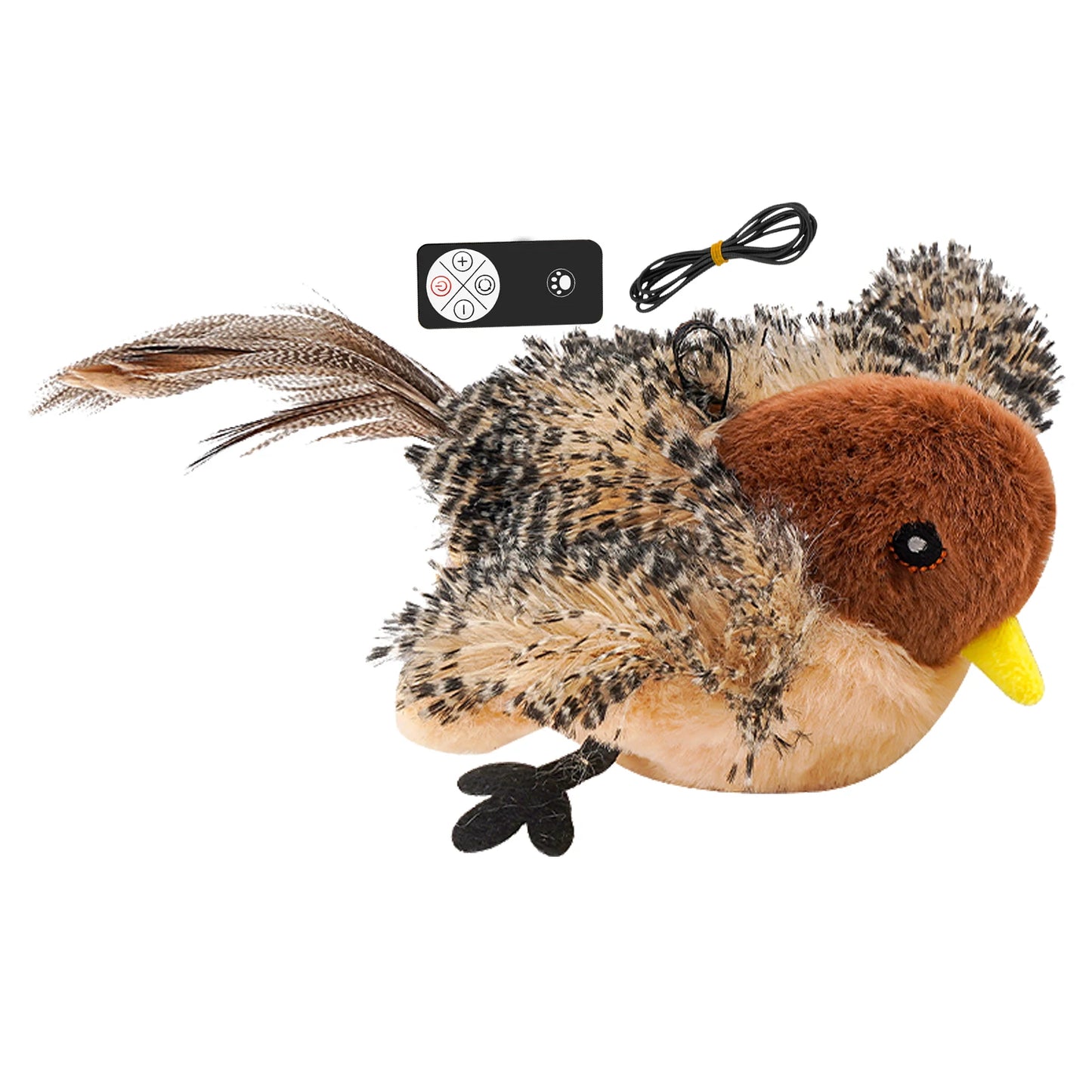 Remote Control Simulated Chirping Bird Plush Toy For Cats