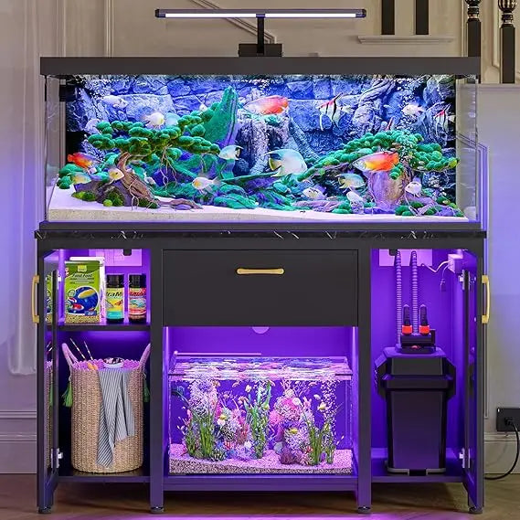 Heavy Duty Aquarium Stand with Power Outlet and LED Light