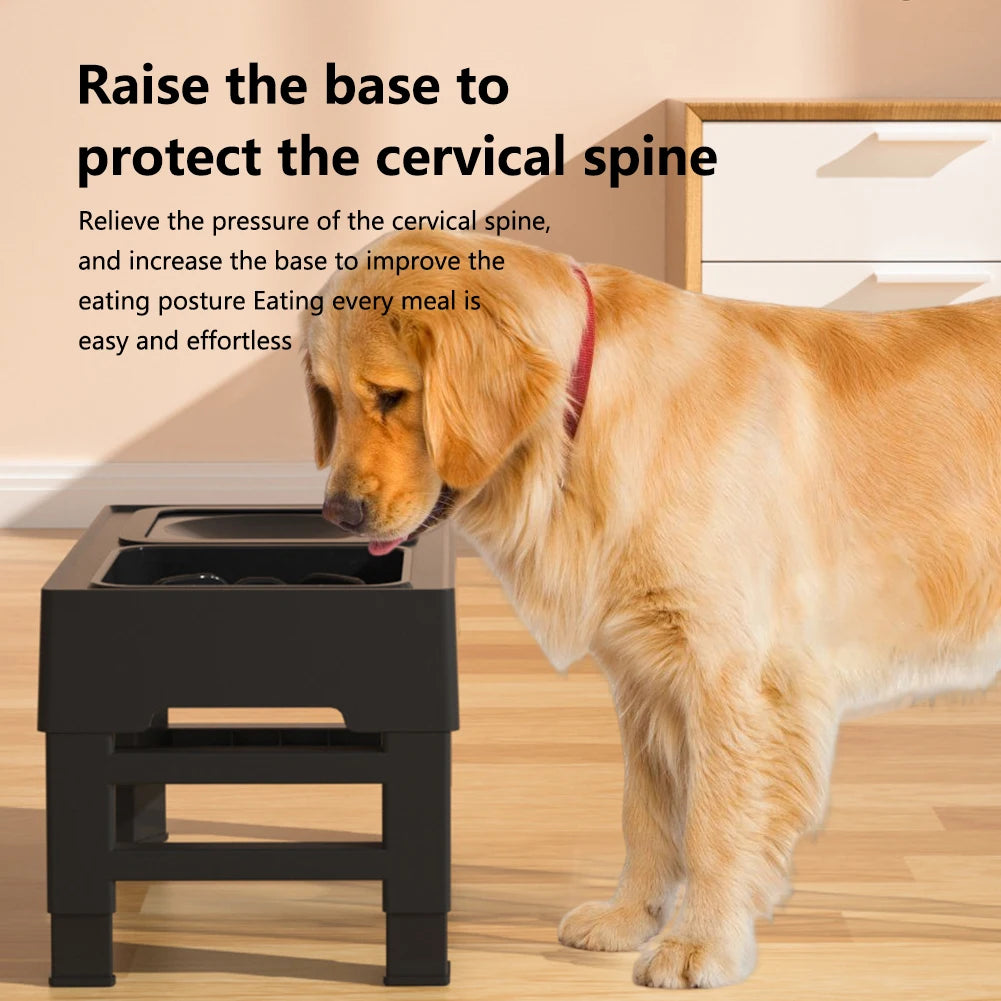 3 In 1 Adjustable Height Stainless Steel Slow Feed Dog and Cat Water Bowl Large Pet Feeding Station