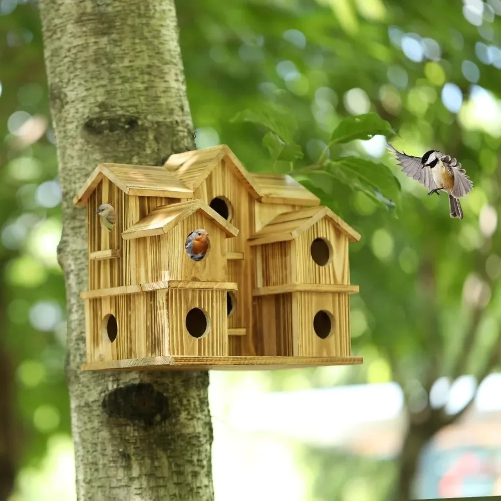 Bird Houses for Outside 10 Hole Large Bird House for 10 Bird Families Garden Courtyard Backyard Decor