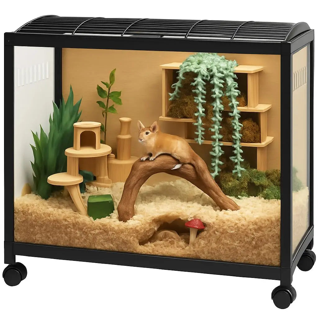 Transparent Hamster Cage with 360 Degree View and Universal Wheels