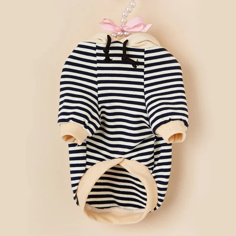 Pet Clothes French Bulldog Winter Warm Stripe Hoodie Jacket