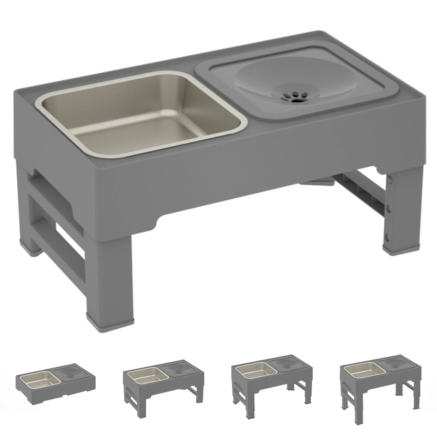 3 In 1 Adjustable Height Stainless Steel Slow Feed Dog and Cat Water Bowl Large Pet Feeding Station
