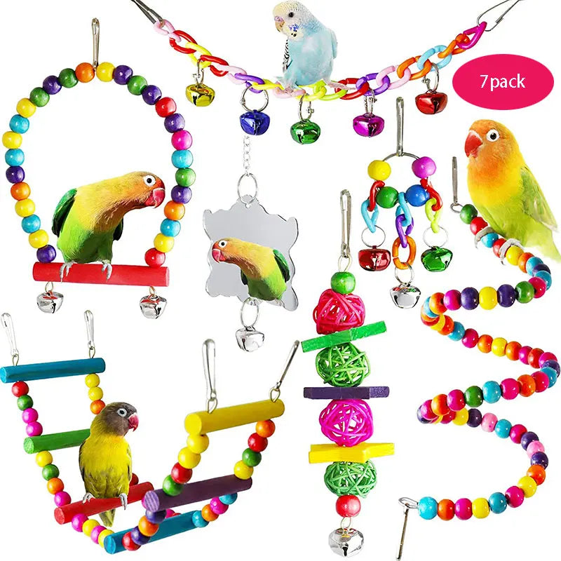 7PCS Wood Parrot Toys