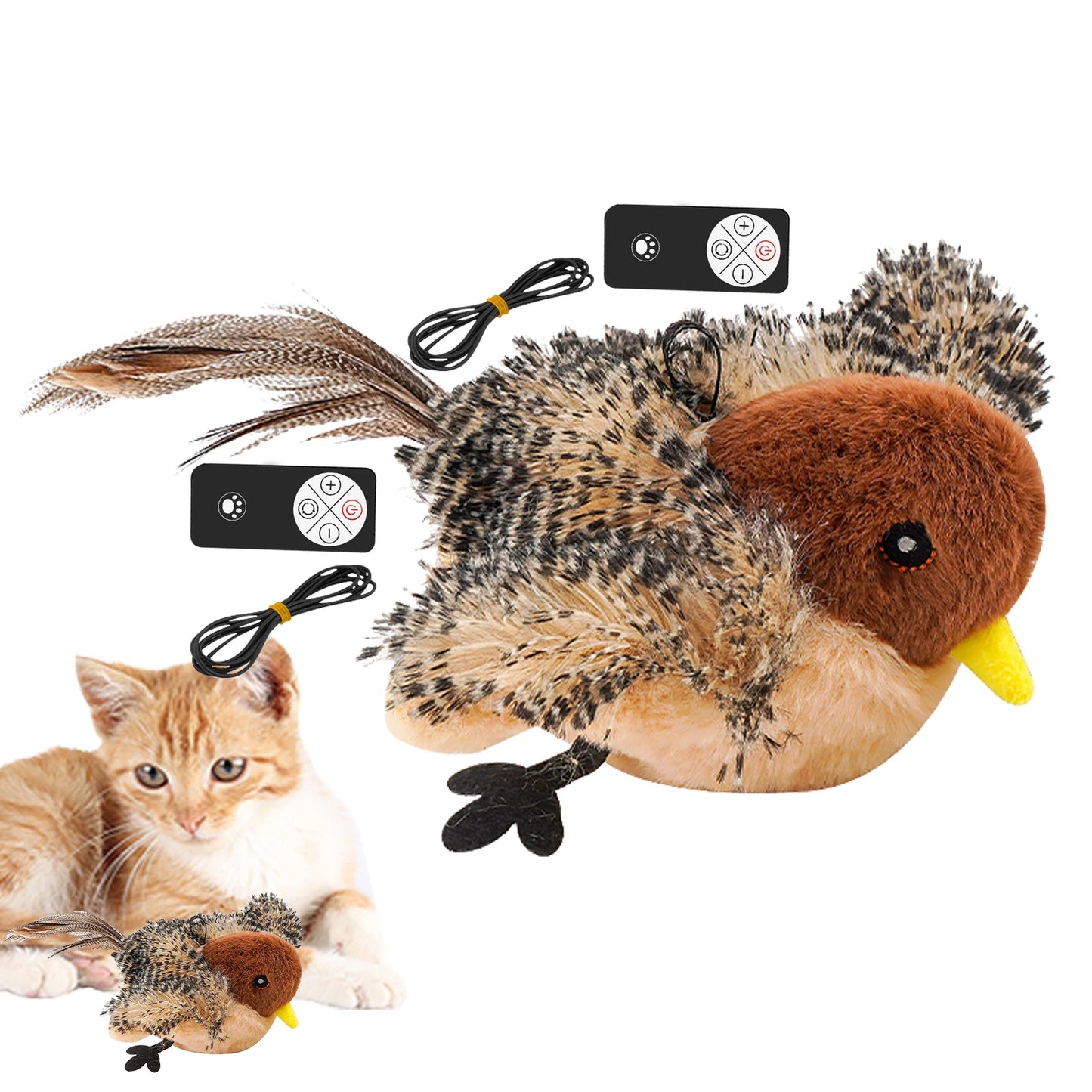 Remote Control Simulated Chirping Bird Plush Toy For Cats