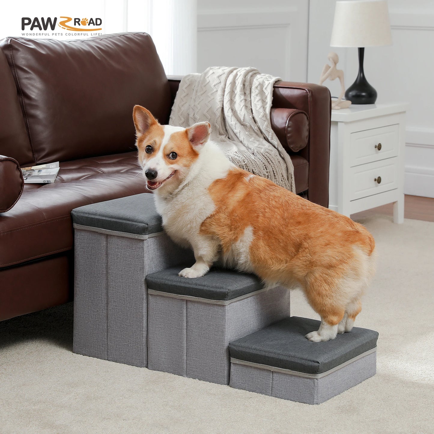 PawMate 3 Tier Foldable Dog Stairs – Adjustable Height Convenience