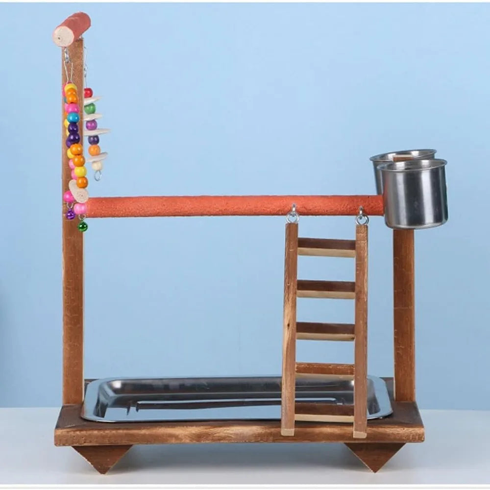 Wood Parrot Stand With Swing Chew Toy And Playground