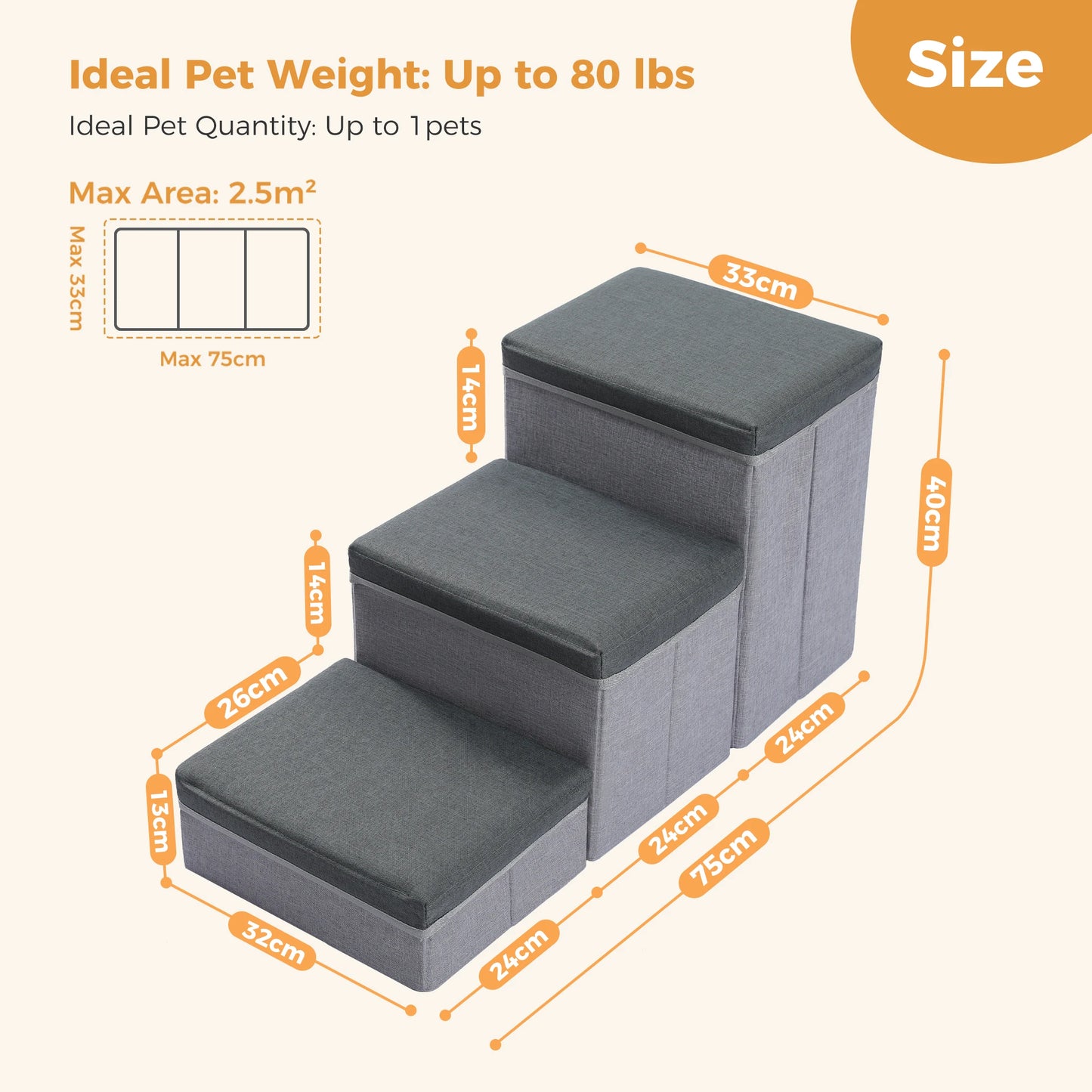 PawMate 3 Tier Foldable Dog Stairs – Adjustable Height Convenience