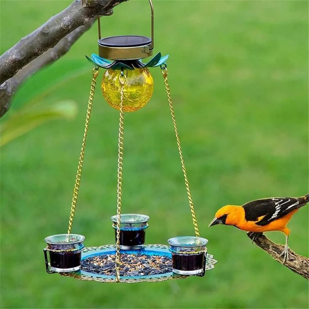 Solar Bird Feeder Hanging Lights Seed Tray Weatherproof