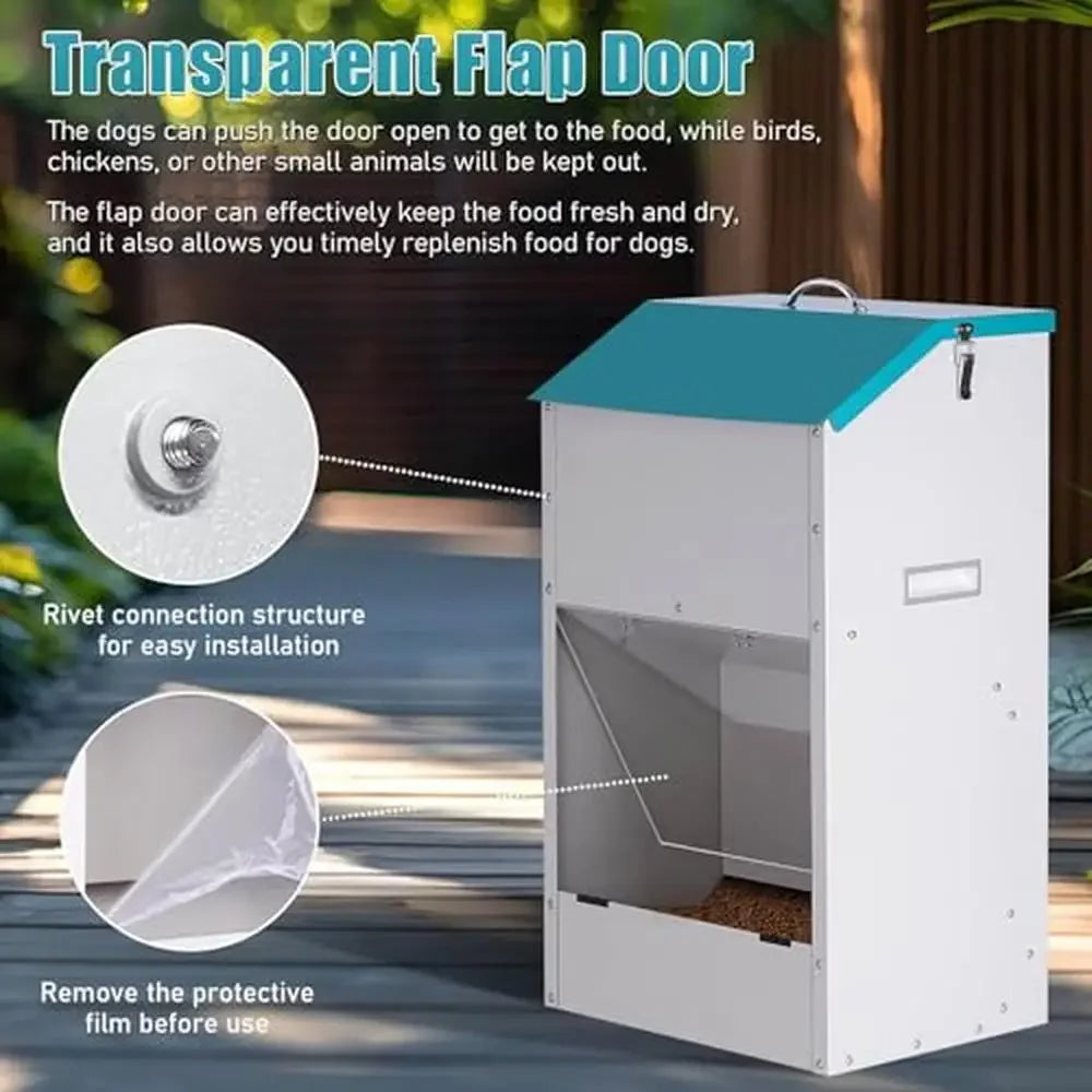 Large Capacity Auto Dog Feeder Steel Gravity Dispenser Durable Galvanized 50 Pound Capacity for All Breeds