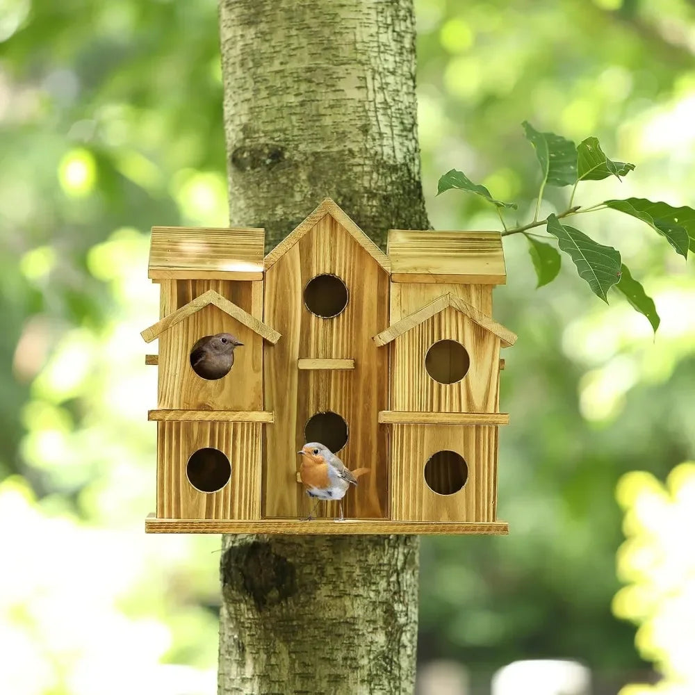 Bird Houses for Outside 10 Hole Large Bird House for 10 Bird Families Garden Courtyard Backyard Decor