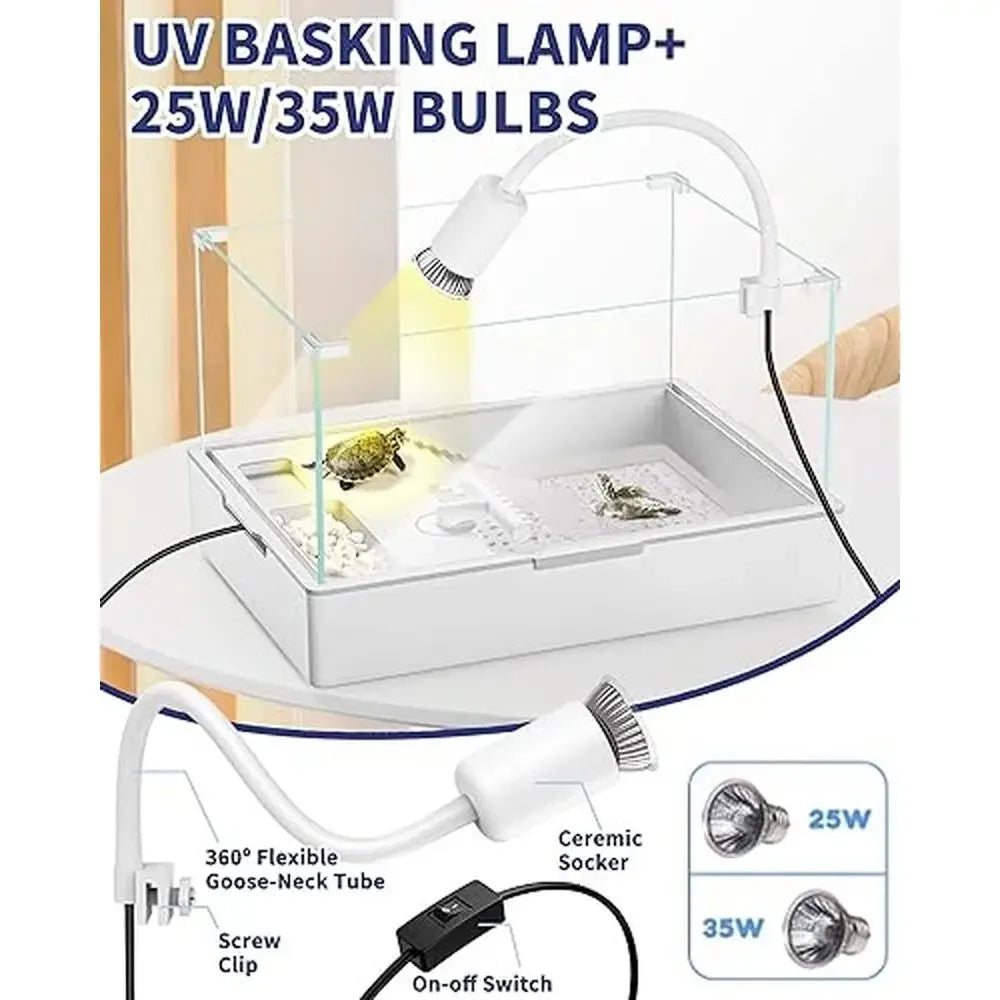 Acrylic Turtle Tank Starter Kit with Rain Shower Head UVA UVB Light Water Pump Easy to Clean Healthy Habitat for Small Reptiles