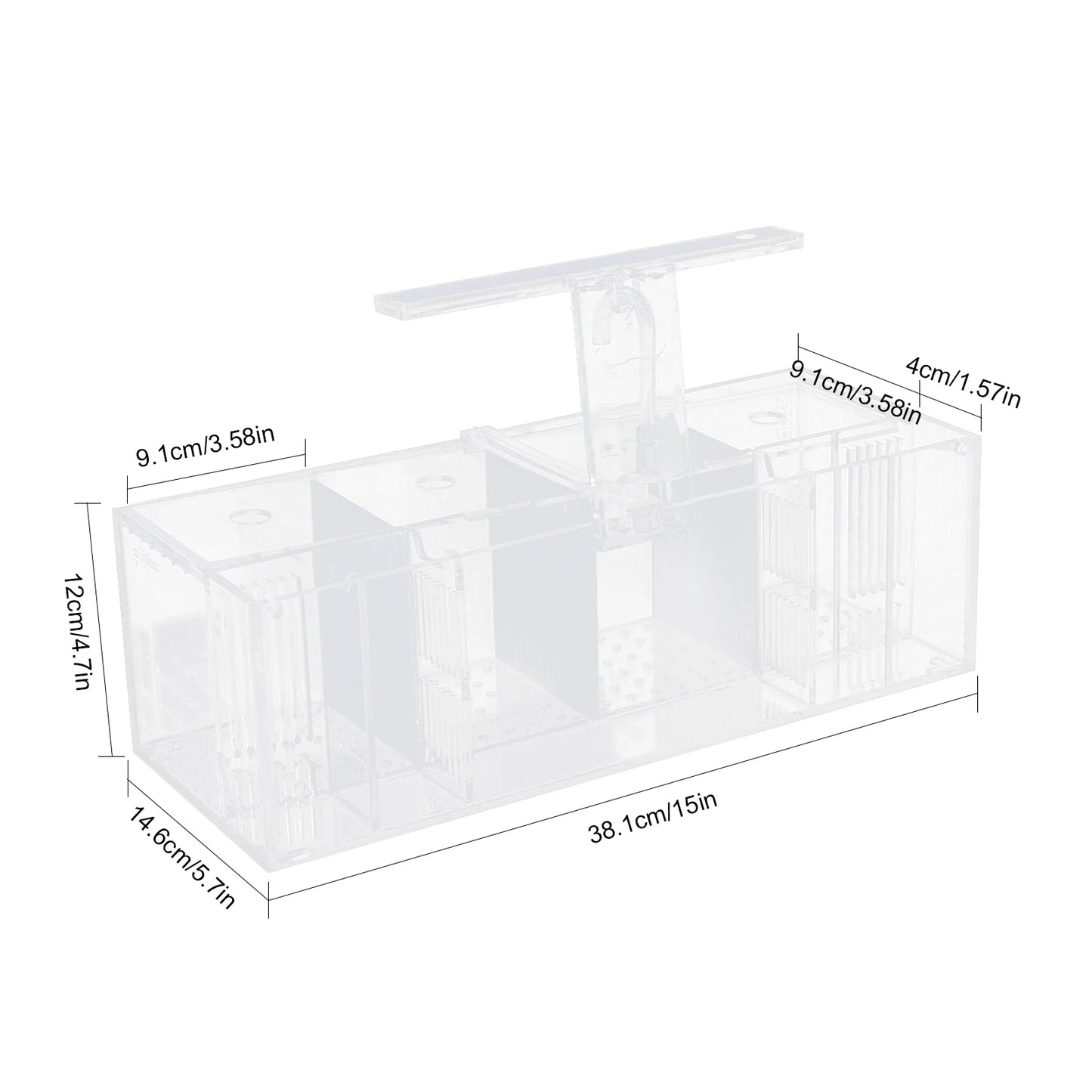 Acrylic Four Grid Aquarium With LED Lighting Tabletop Betta