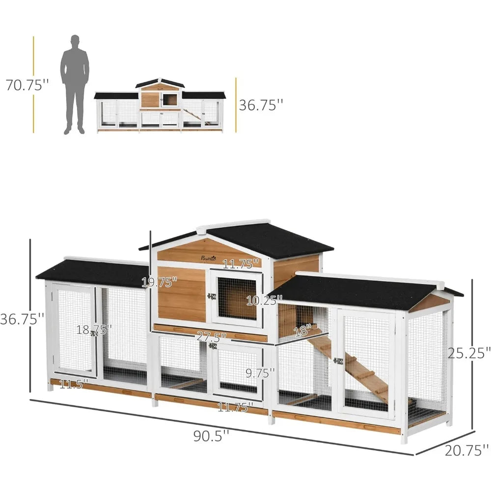 Wooden Rabbit Hutch With Double Run Boxes Ramp Enclosure