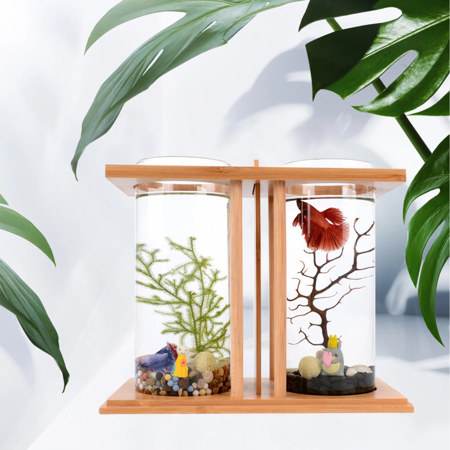 Mini Fish Tank With Bamboo Wood Eco Design Desktop Decor