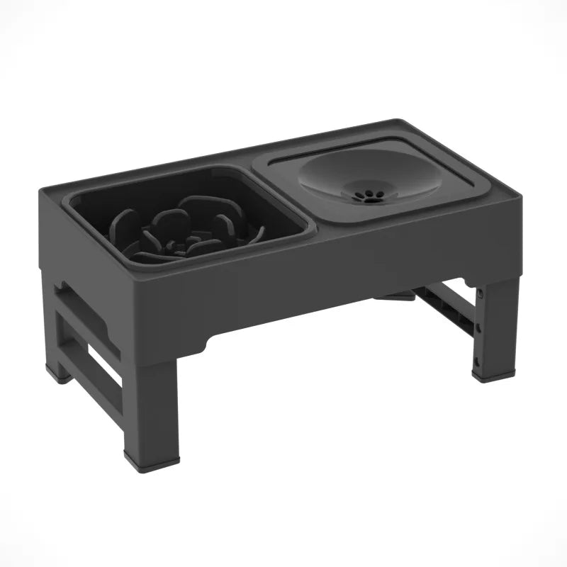 3 In 1 Adjustable Height Stainless Steel Slow Feed Dog and Cat Water Bowl Large Pet Feeding Station