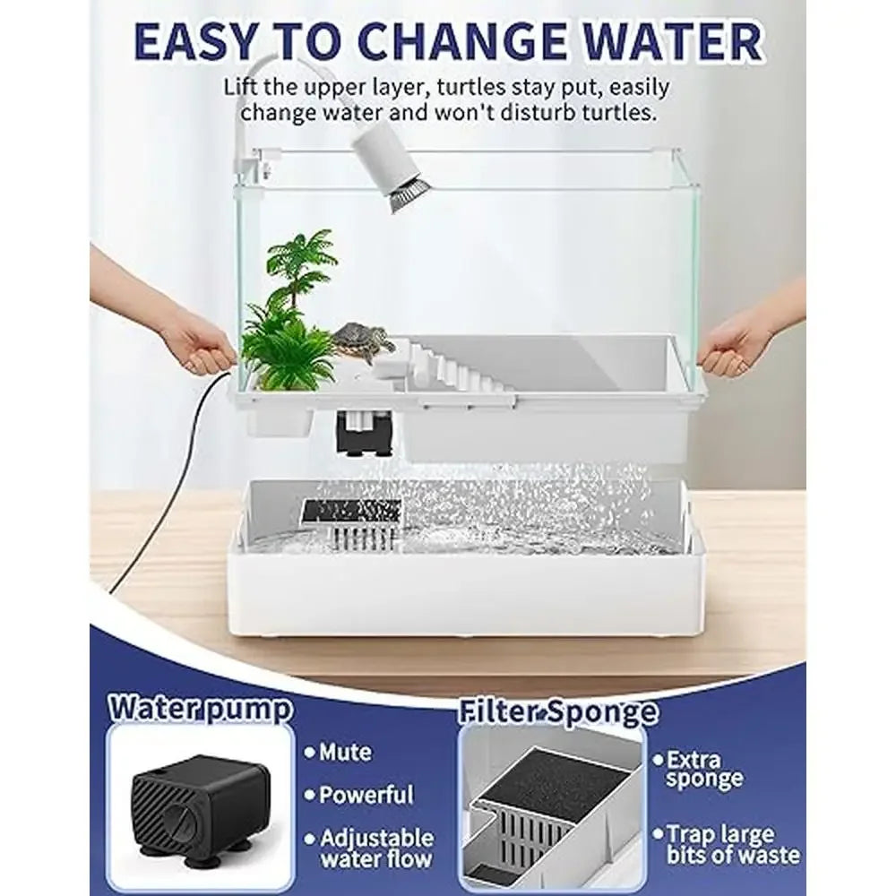 Acrylic Turtle Tank Starter Kit with Rain Shower Head UVA UVB Light Water Pump Easy to Clean Healthy Habitat for Small Reptiles
