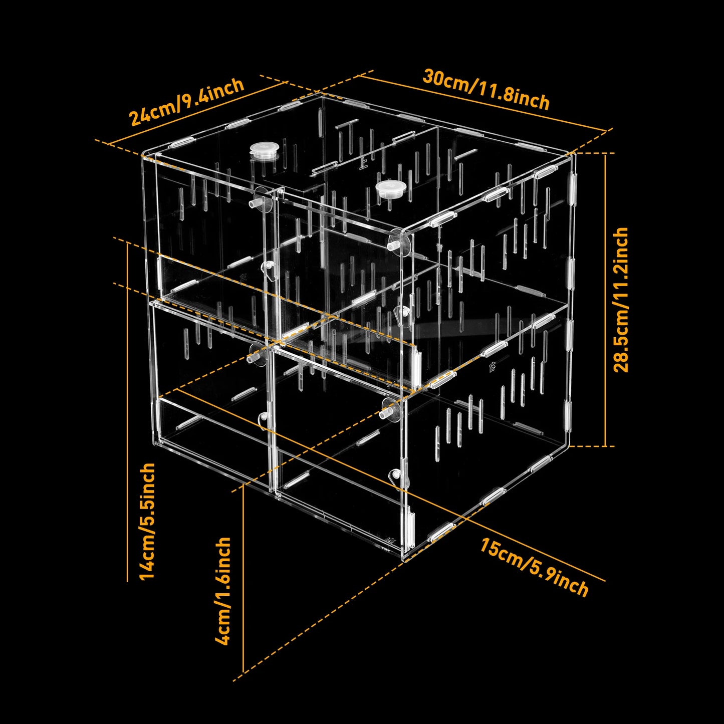 4 Grids Acrylic Pet Reptile Cage Breeding Box Terrarium for Lizards Insects Climbing Spiders Snakes Tank Clear