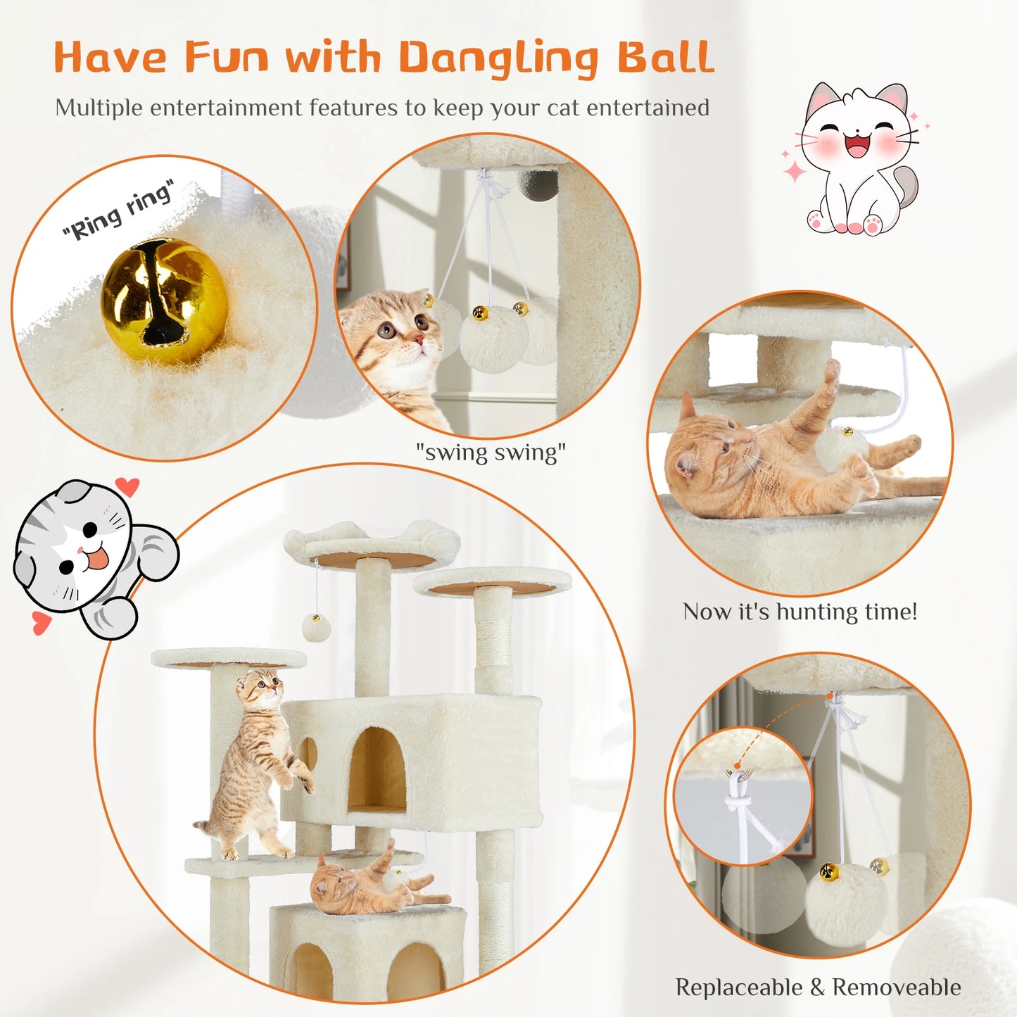 JHK 54in Tall Cat Tree Tower – Multi-Level Comfort