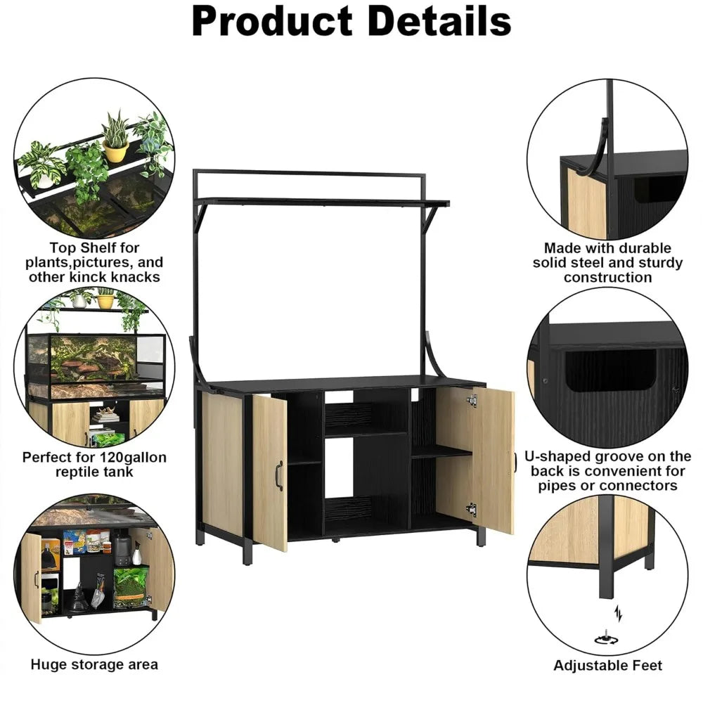 Reptile Tank Stand With Cabinet And Accessories Storage