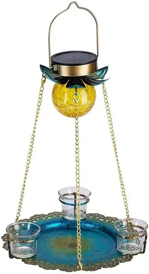 Solar Bird Feeder Hanging Lights Seed Tray Weatherproof