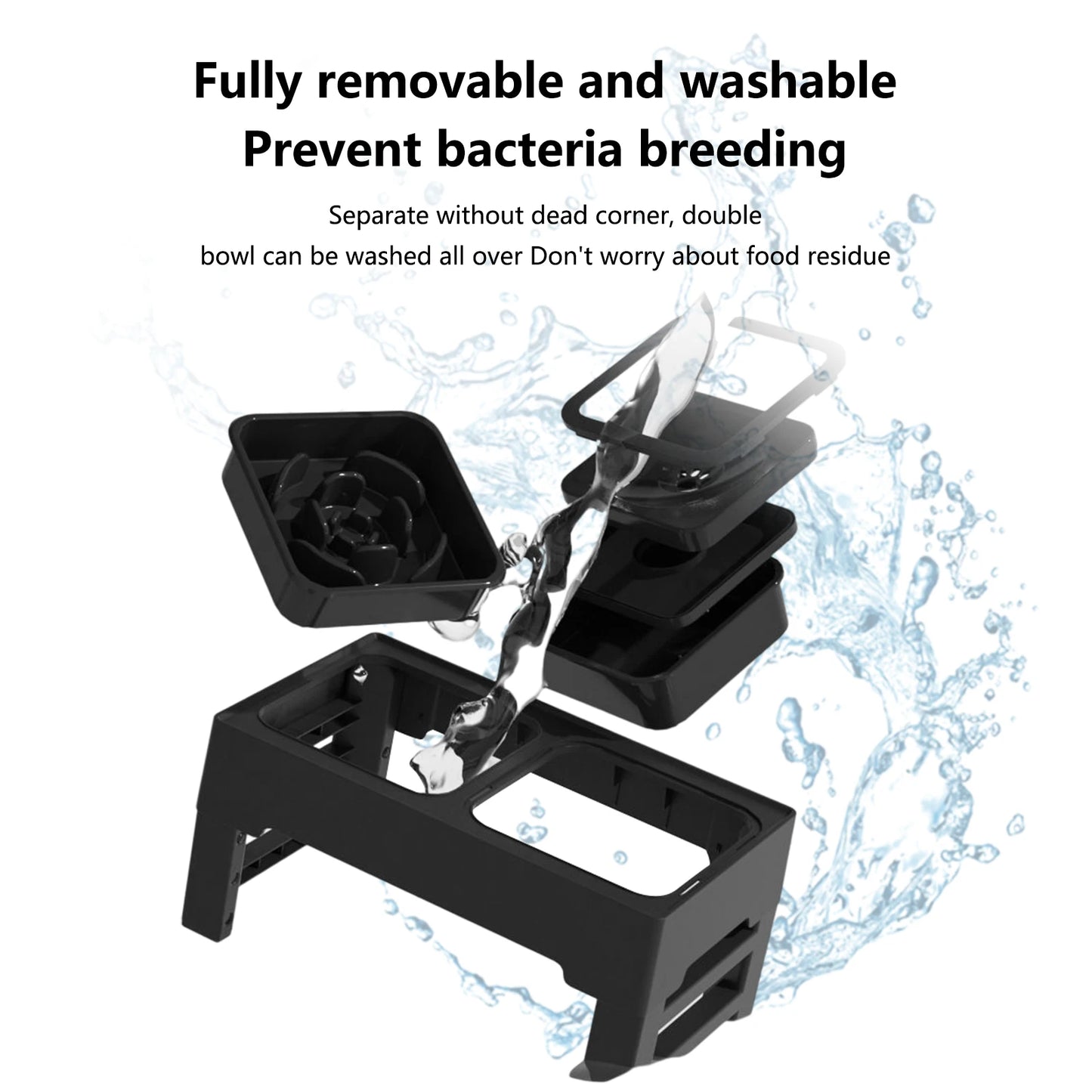 3 In 1 Adjustable Height Stainless Steel Slow Feed Dog and Cat Water Bowl Large Pet Feeding Station