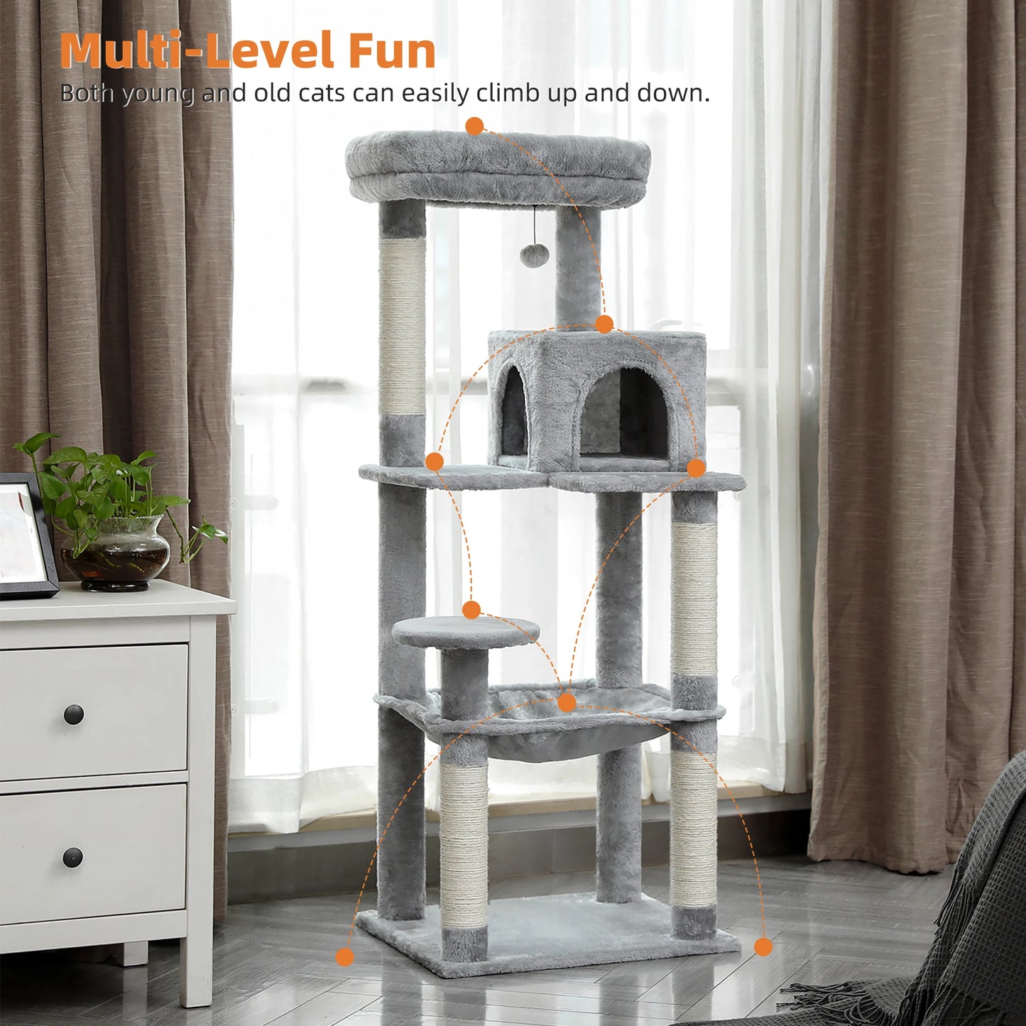 Purrfect Haven Cat Tree – Spacious 5-Level Design