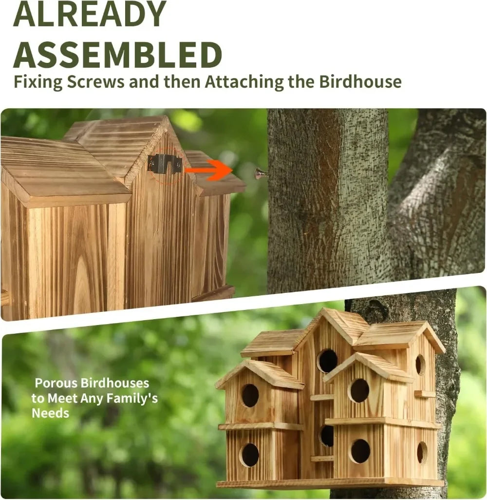 Bird Houses for Outside 10 Hole Large Bird House for 10 Bird Families Garden Courtyard Backyard Decor