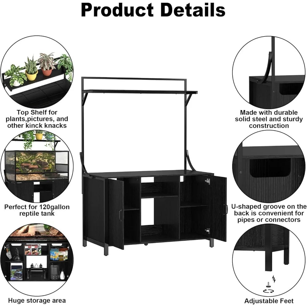 Reptile Tank Stand Terrarium Stand with Cabinet for Accessories Storage 48 Inch by 24 Inch Tabletop Fits Up to 120 Gallon Bearded Dragon