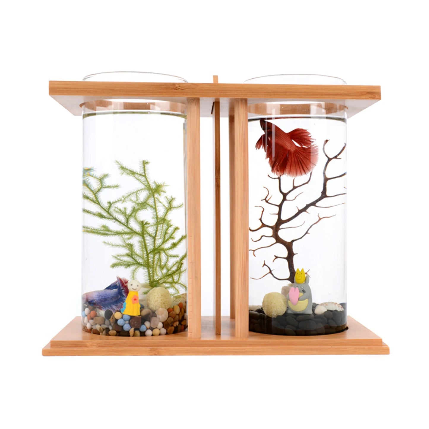 Mini Fish Tank With Bamboo Wood Eco Design Desktop Decor