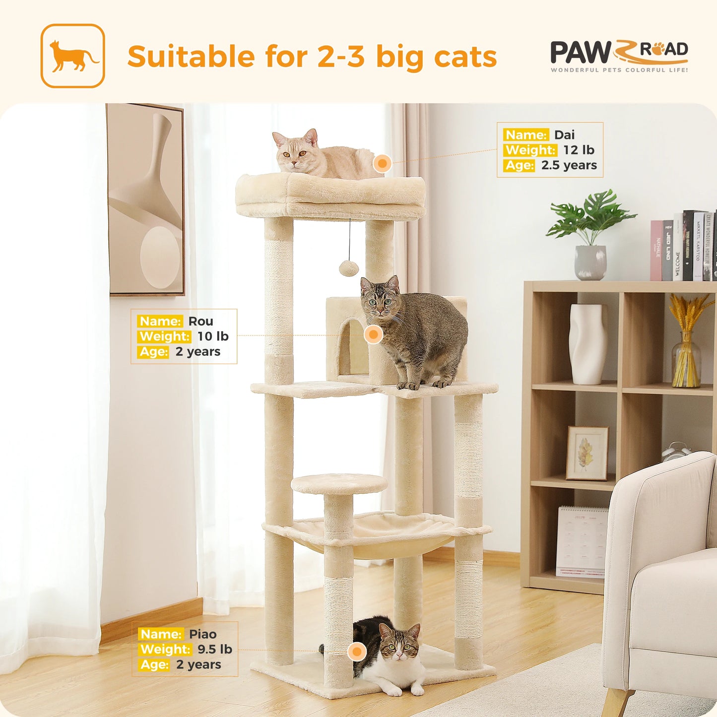 Purrfect Haven Cat Tree – Spacious 5-Level Design