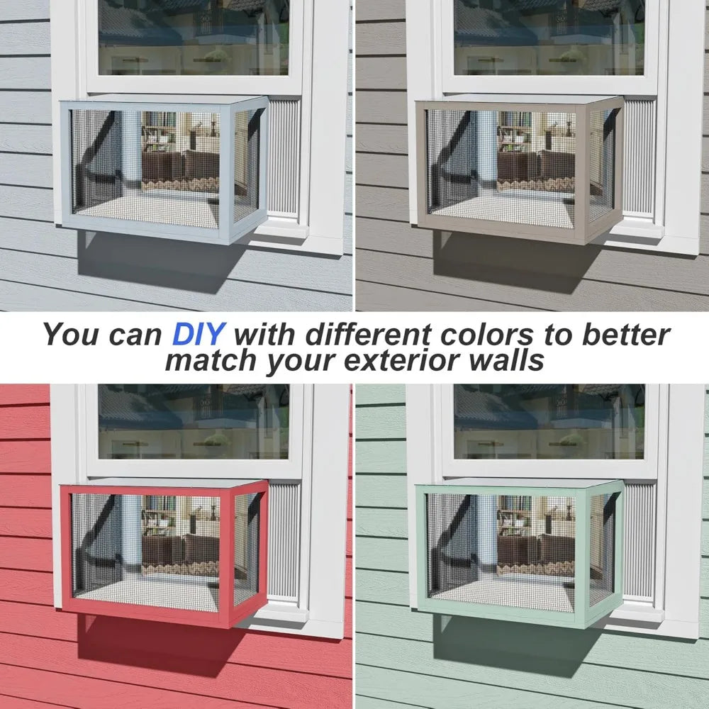 Cat Window Box Universal Perch Catio Waterproof Transparent Top for Double Hung Frames 24 to 42.5 Inches Wide