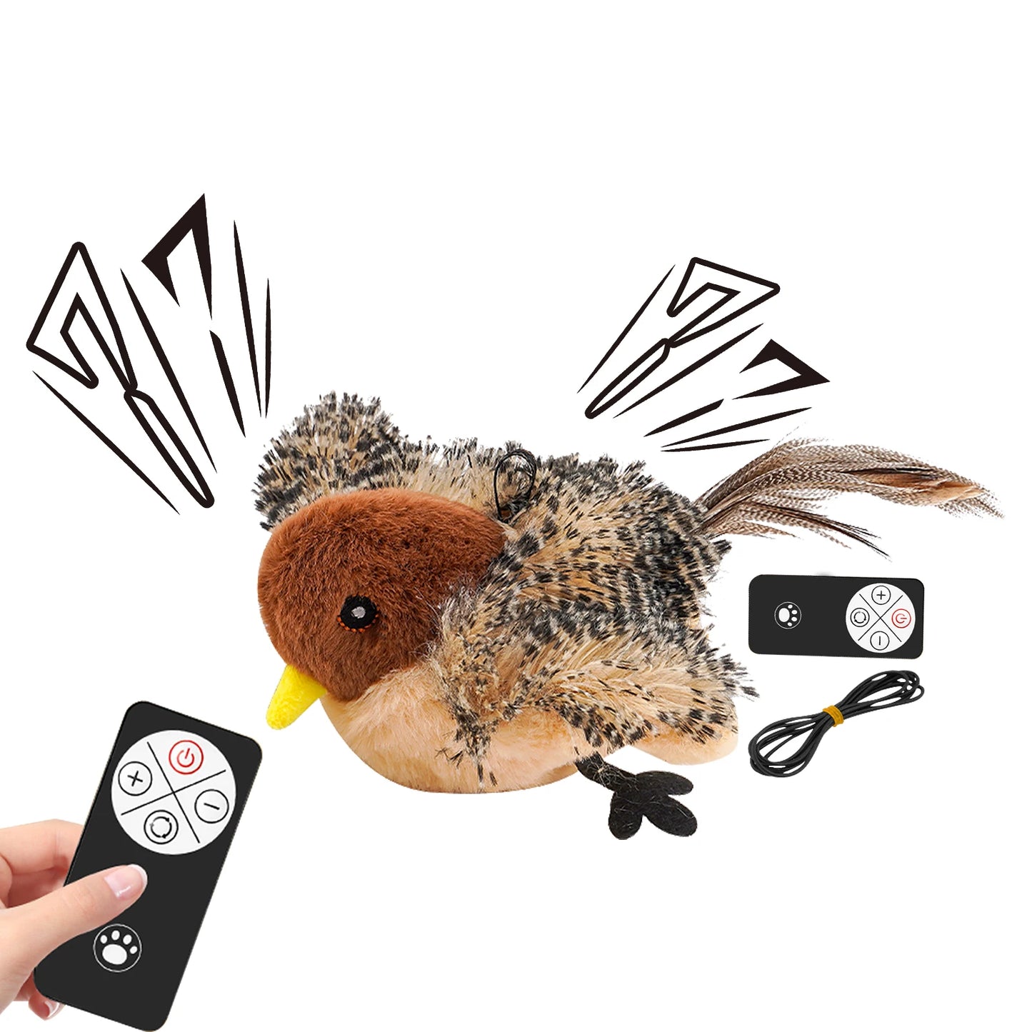 Remote Control Simulated Chirping Bird Plush Toy For Cats