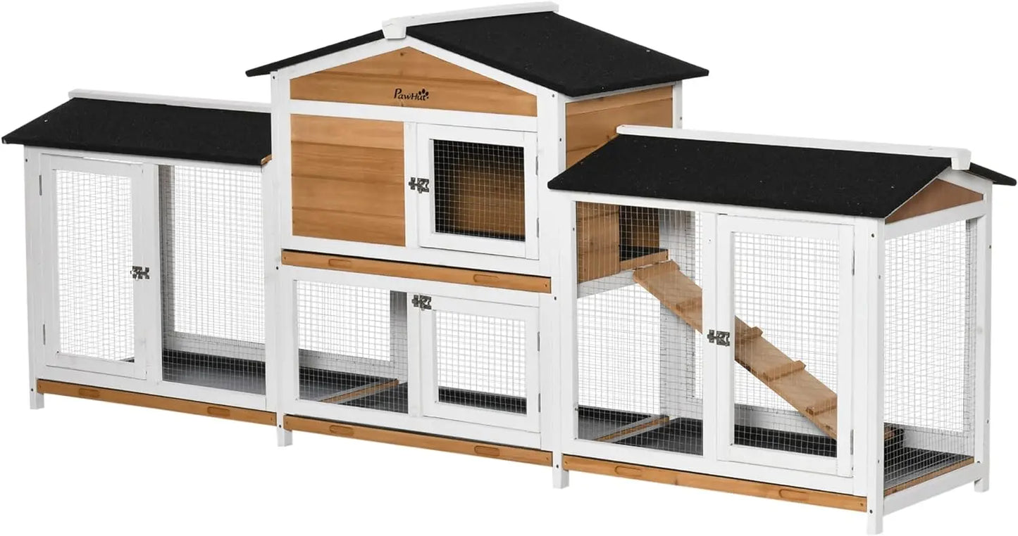 Wooden Rabbit Hutch With Double Run Boxes Ramp Enclosure