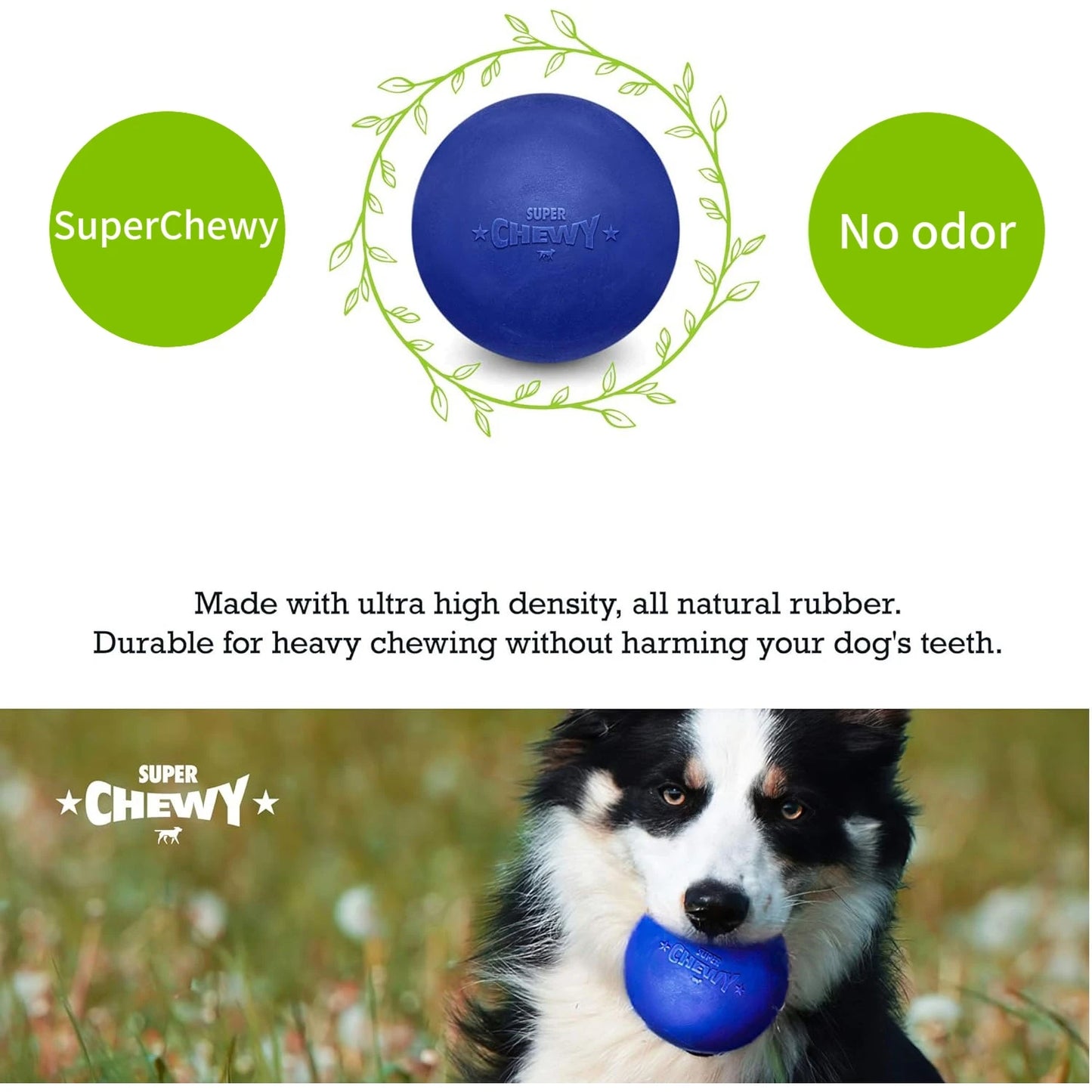 SuperChewy Tough Dog Ball Toy – Durable Natural Rubber
