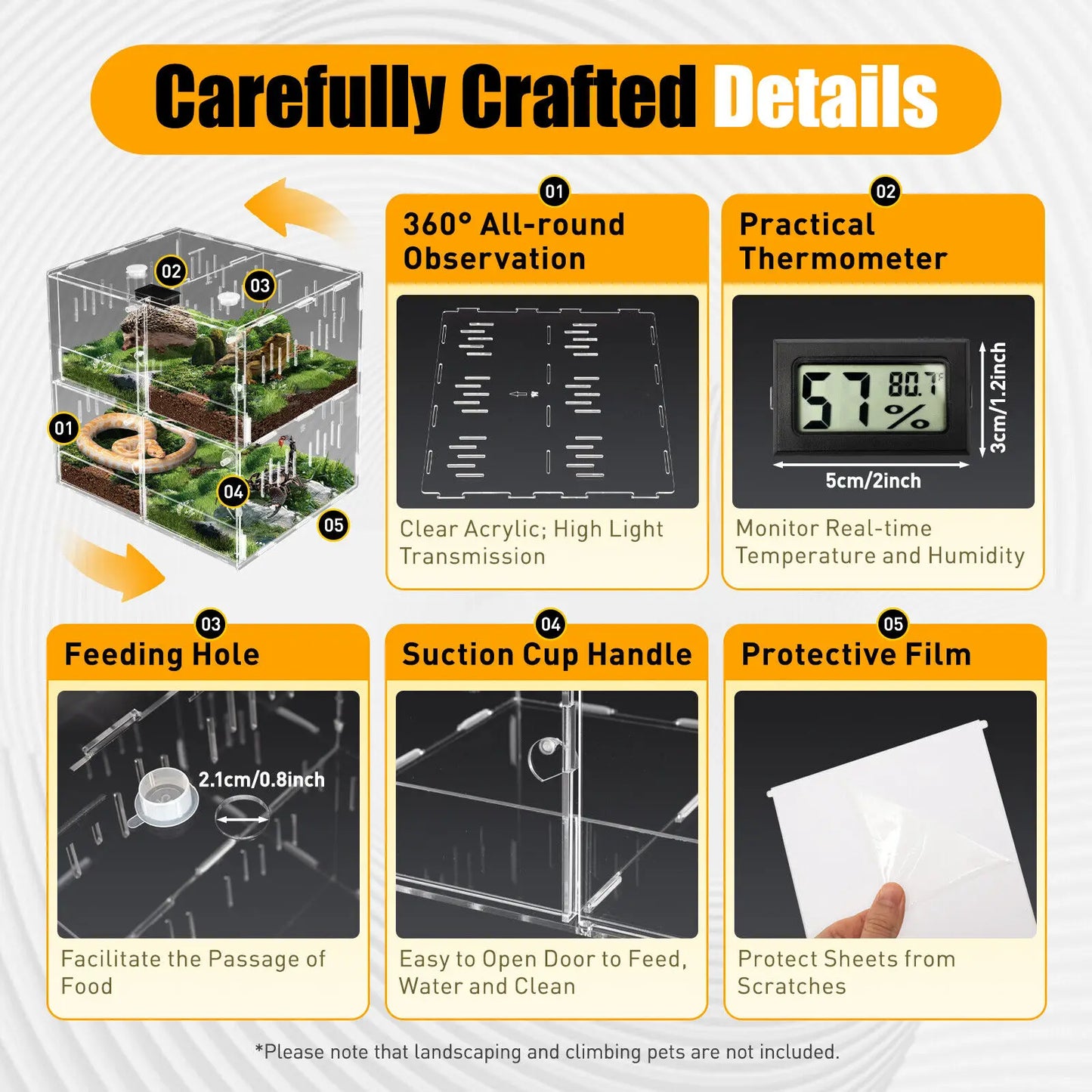 4 Grids Acrylic Pet Reptile Cage Breeding Box Terrarium for Lizards Insects Climbing Spiders Snakes Tank Clear