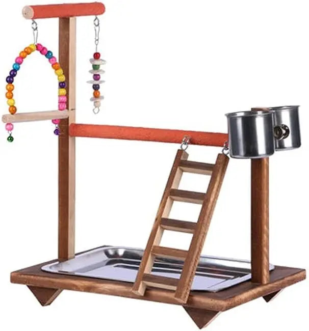Wood Parrot Stand With Swing Chew Toy And Playground