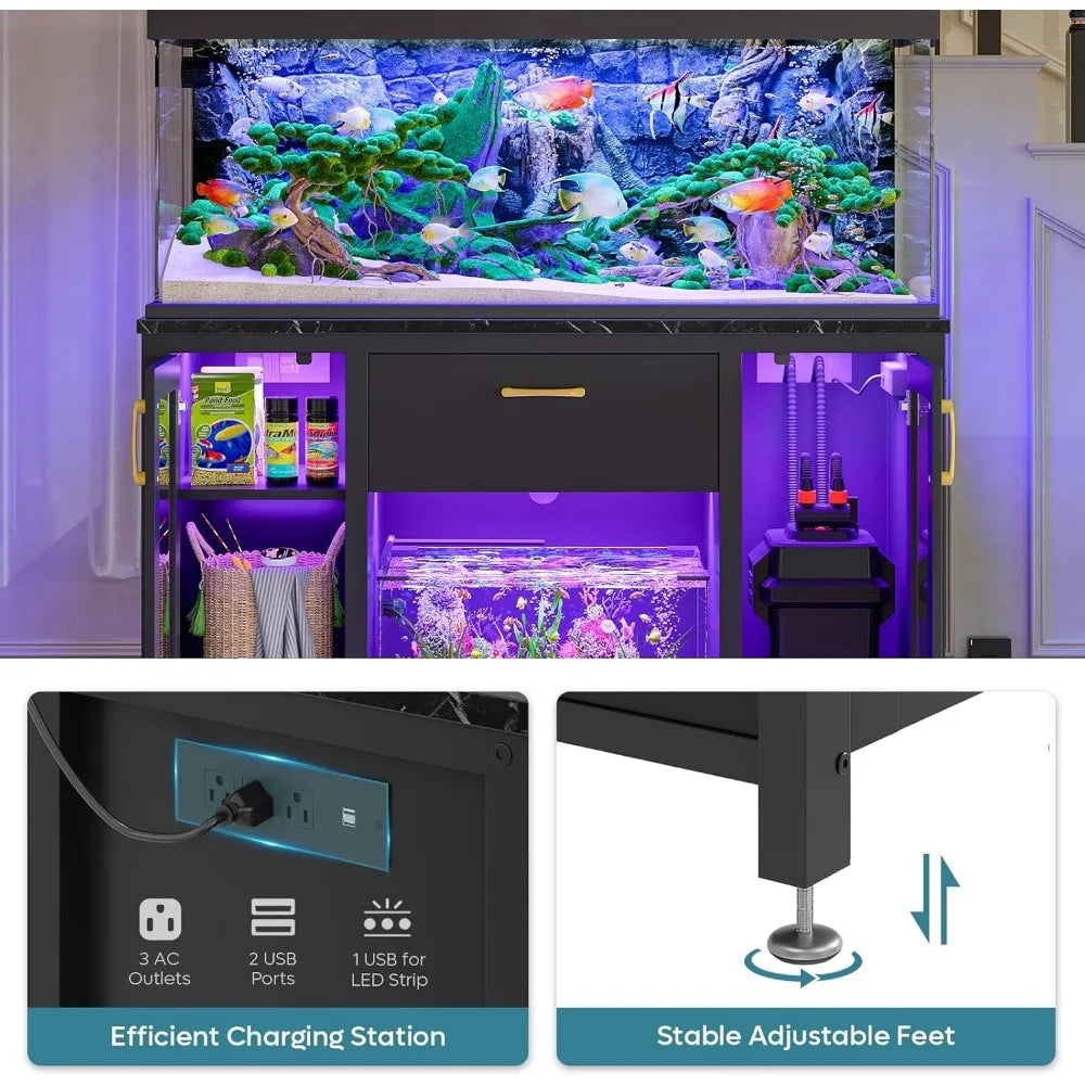 Heavy Duty Aquarium Stand with Power Outlet and LED Light